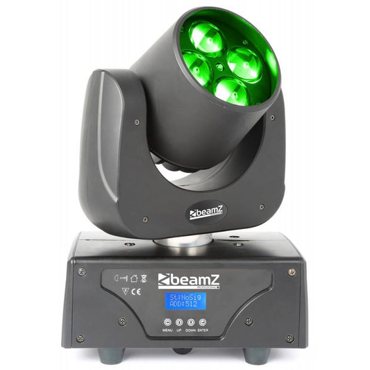 Front view of the Beamz Razor 500 LED Moving Head featuring 4x 15W OSRAM RGBW LEDs with rotating lenses.