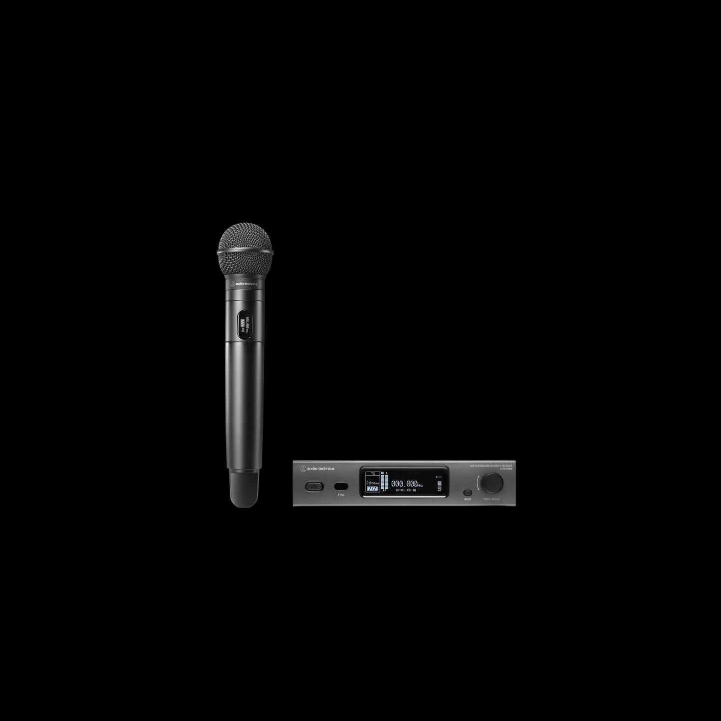 Audio-Technica ATW-3212/C510 3000 Series Wireless System featuring ATW-R3210 Receiver and ATW-T3202 Handheld Transmitter with C510 Capsule in FG1 Frequency Band.
