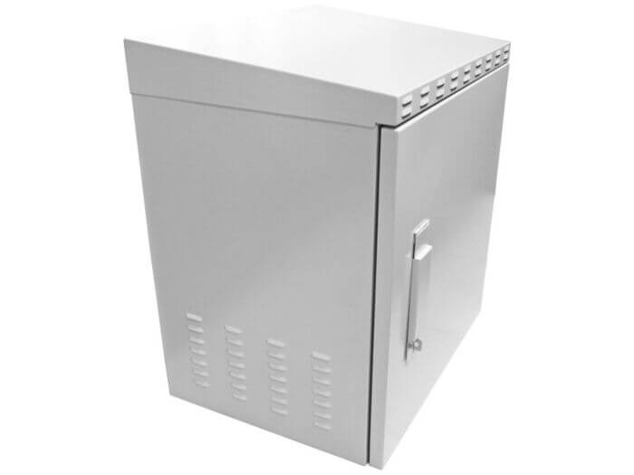 Image of the Scoop 12U Outdoor Cabinet, featuring a depth of 450mm and equipped with 2 cooling fans.