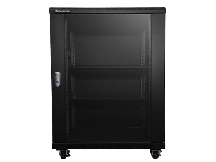 Linkbasic 15U cabinet featuring 600mm depth, equipped with 2 fans and 2 shelves, suitable for server and network equipment.