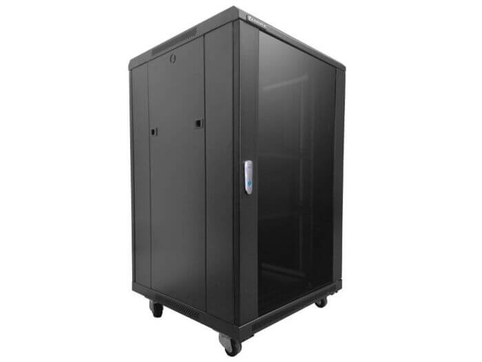 Linkbasic 18U cabinet with 600mm depth, featuring 2 fans and 2 shelves, shown in the image.