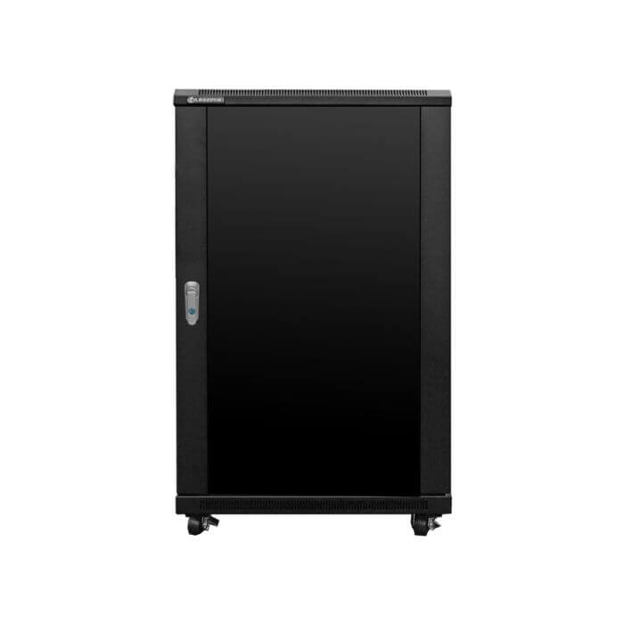 Linkbasic 18U Cabinet featuring 600mm depth, equipped with 2 fans and 2 shelves, ideal for server and network equipment.