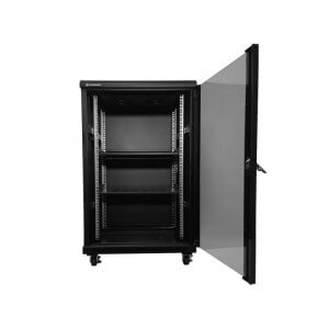 Linkbasic 18U cabinet with 600mm depth featuring 2 fans and 2 shelves.
