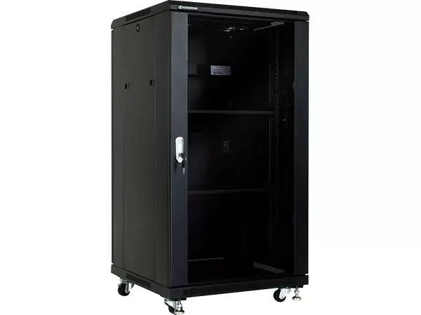 Image of a Linkbasic 22U Cabinet featuring a 600mm depth, equipped with 2 fans and 2 shelves.