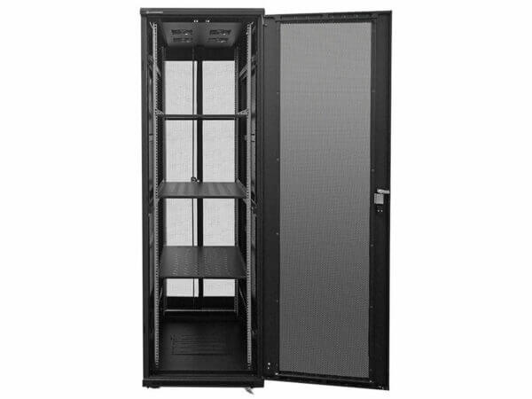 Linkbasic 42U Cabinet with 1 meter depth, featuring 4 fans and perforated doors, shown in the image.