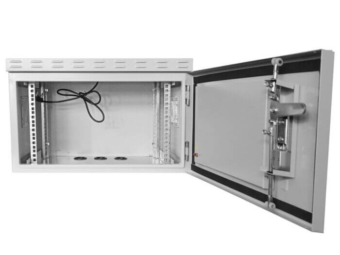 Scoop 6U Outdoor Cabinet with Fans, featuring ventilation fans for optimal equipment cooling.