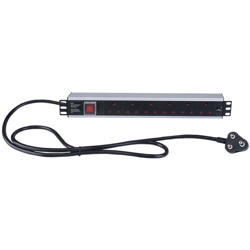 Linkbasic 6-Way Rack Mount PDU in aluminum finish, designed for efficient power distribution in a rack-mounted setup.