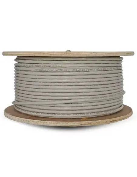 Acconet 100m pull box containing CCA, UV protected SF/TP CAT5e cable with foil and braiding, suitable for outdoor use.