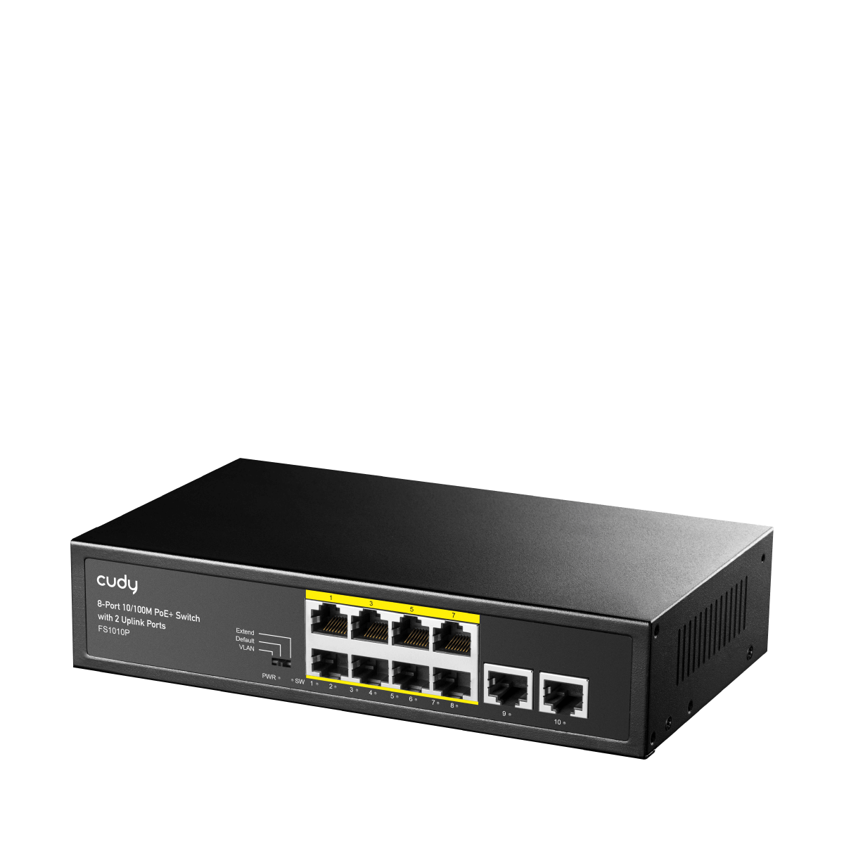 Cudy FS1010P 10-Port 8 PoE Fast Ethernet Switch with 115W power output, featuring multiple Ethernet ports.