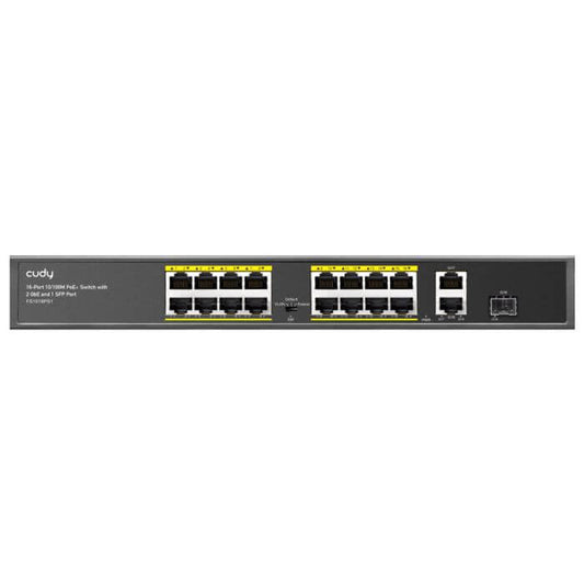 Cudy 16-Port PoE Switch with 190W power, Gigabit Ethernet connectivity, and 1 SFP port.