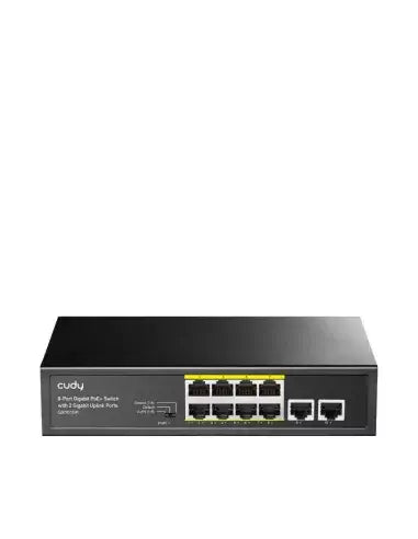 Cudy 10-Port Gigabit PoE Switch with 100W power output, featuring multiple ports for network connectivity.