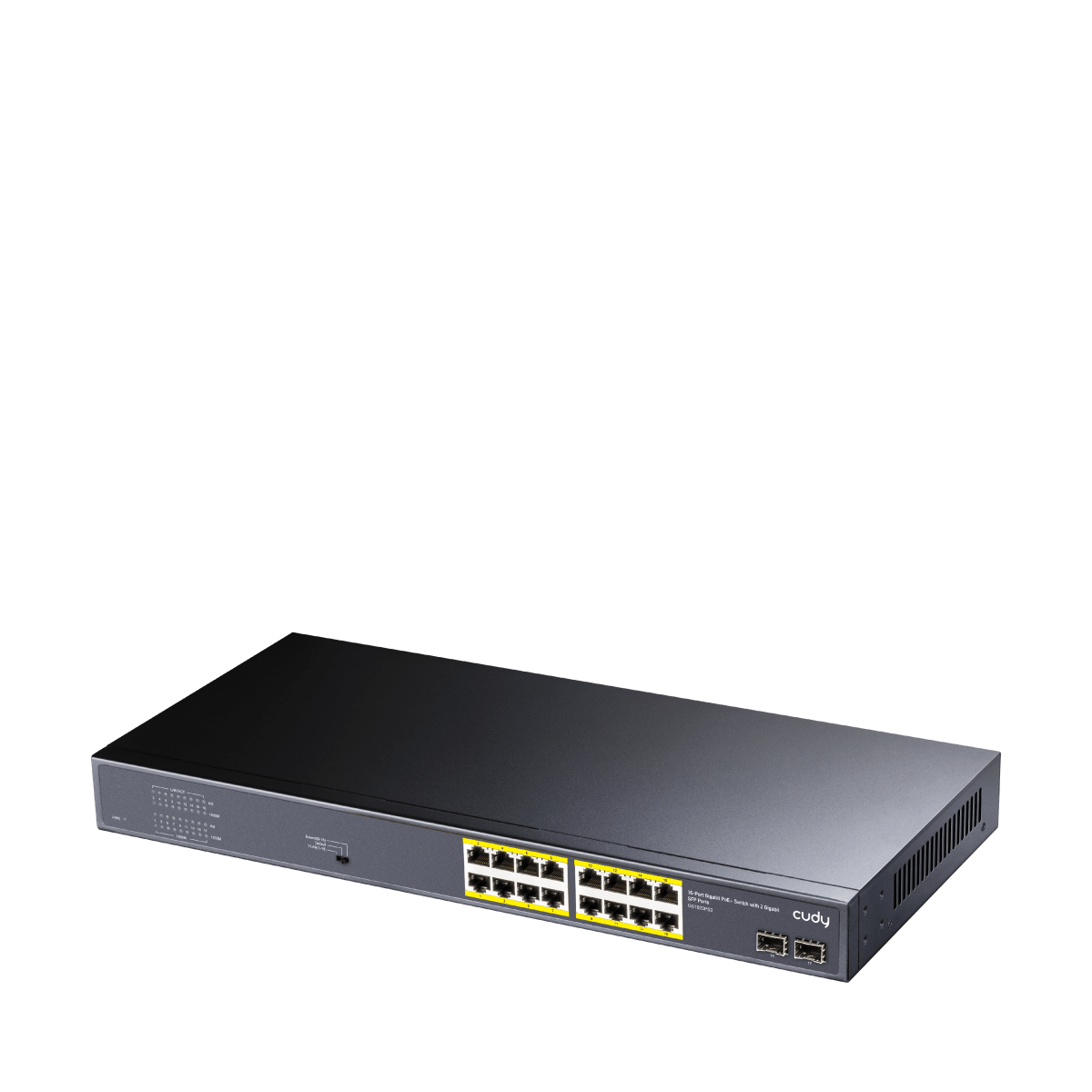 Cudy 16-Port PoE Switch with 190W power, Gigabit speed, and 2 SFP ports.