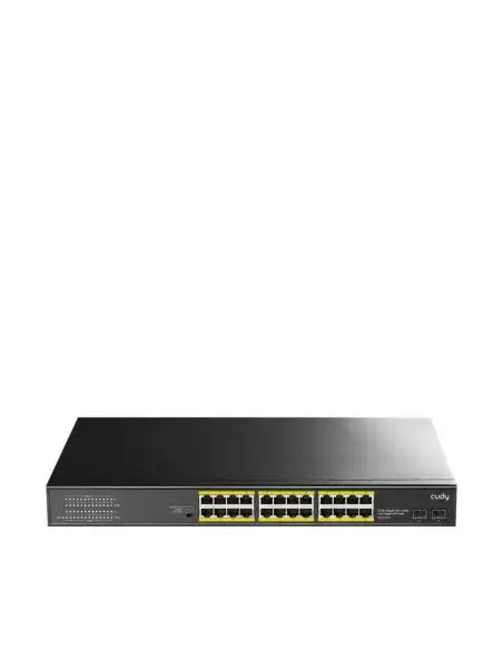 Cudy 24-Port PoE Switch with 290W power, Gigabit connectivity, and 2 SFP ports.