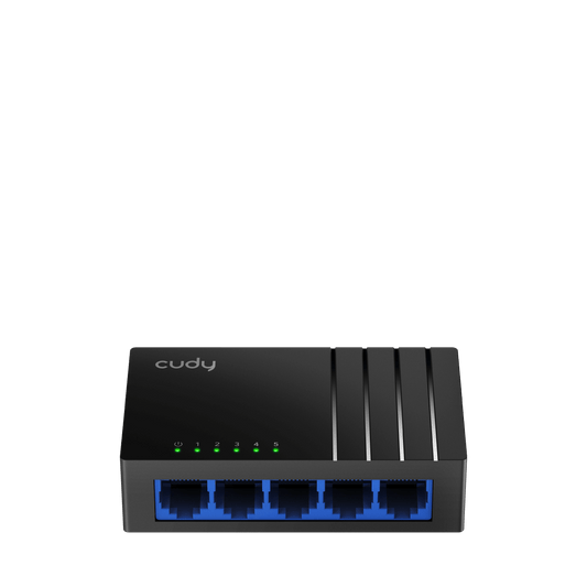 Cudy 5-Port Gigabit Desktop Switch with multiple Ethernet ports for high-speed network connectivity.