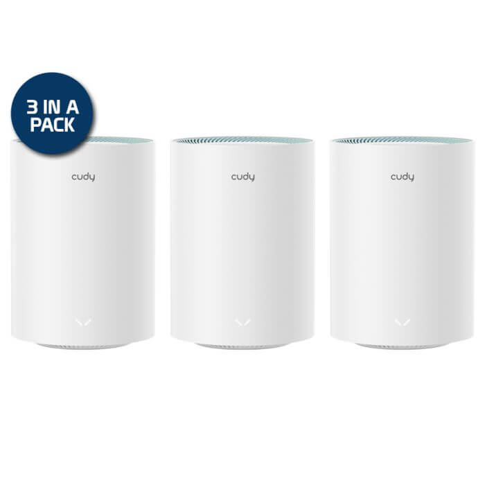 Cudy Dual Band Gigabit WiFi 5 Mesh Router 1200Mbps 3-Pack displayed on a white background.