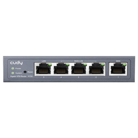 Cudy R700 5-Port Gigabit Multi-WAN VPN Router with multiple Ethernet ports for high-speed internet connectivity.