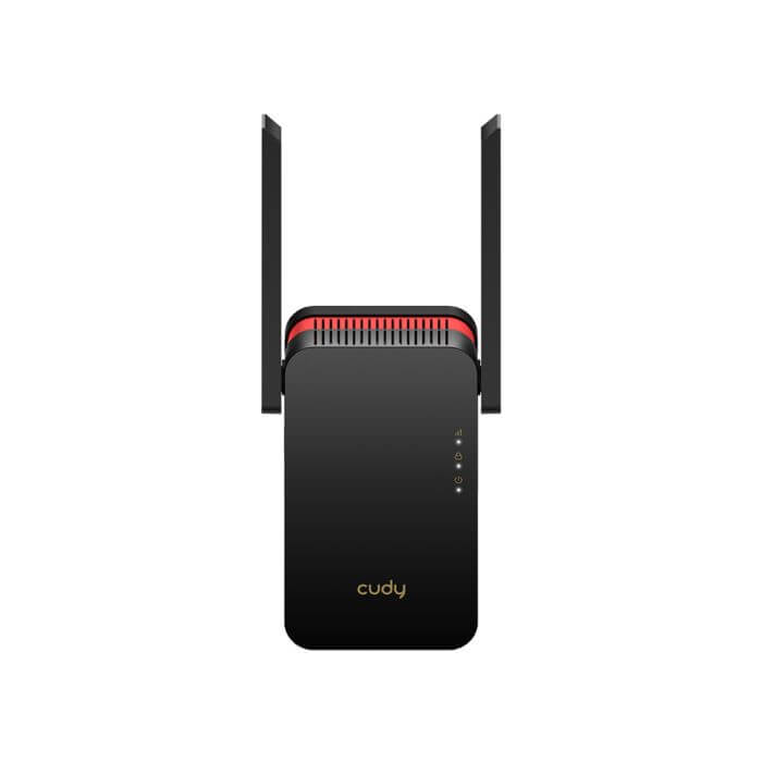 Cudy RE3000 WiFi 6 Range Extender displayed with dual band capability and high-speed performance.
