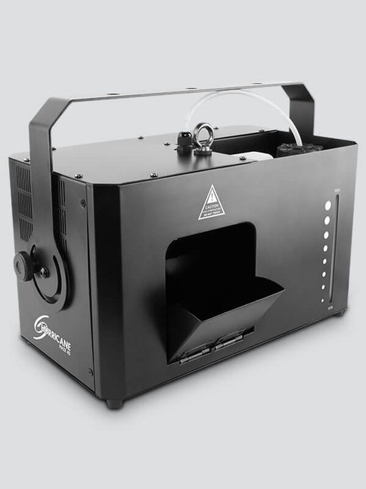 Chauvet DJ Hurricane Haze 4D, a haze machine with adjustable output and timer remote, displayed from the right side.