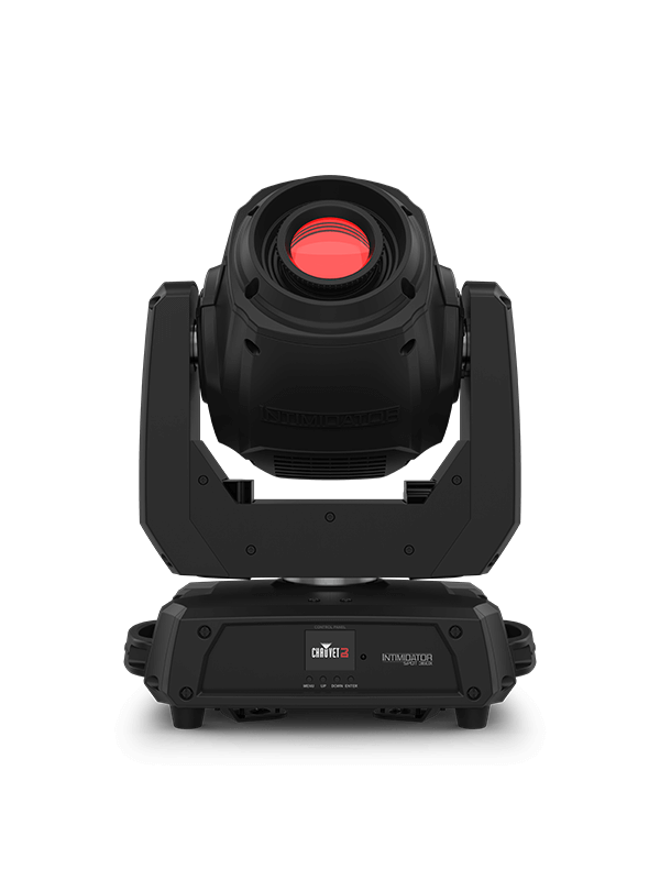 Chauvet DJ Intimidator Spot 360X, a 100W LED moving head spot light featuring a rotating gobo and color wheel.