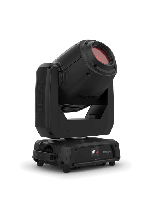 Chauvet DJ Intimidator Spot 375Z X, a 150W LED moving head spot with motorized zoom and dual prisms, showcasing its design and features.