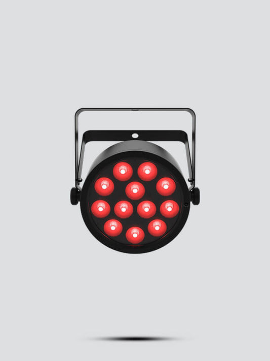 Chauvet DJ SlimPAR Q12 BT, a low-profile RGBA LED par light with Bluetooth and IRC compatibility.