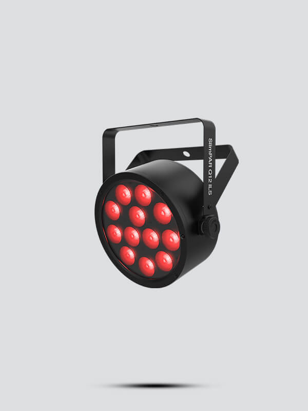 Chauvet DJ SlimPAR Q12 BT, a low-profile RGBA LED par light with Bluetooth and IRC compatibility, shown from the left side.
