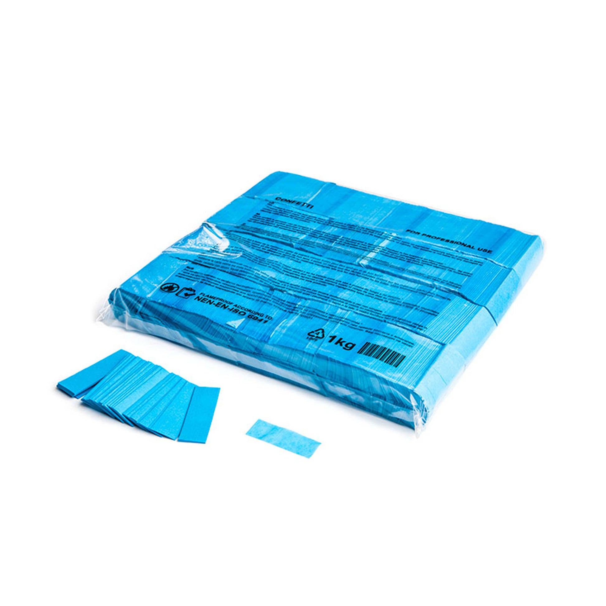 MAGICFX Slowfall Confetti Rectangles in light blue color, measuring 55x17mm, packaged in bulk 1kg.