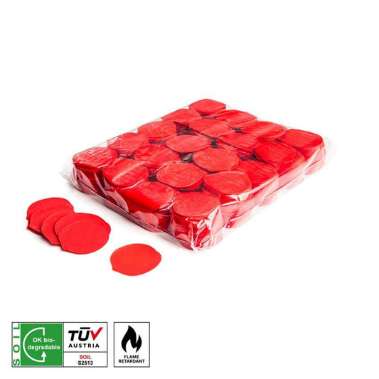Red biodegradable confetti in the shape of rose petals, designed for events, featuring a diameter of 55mm.