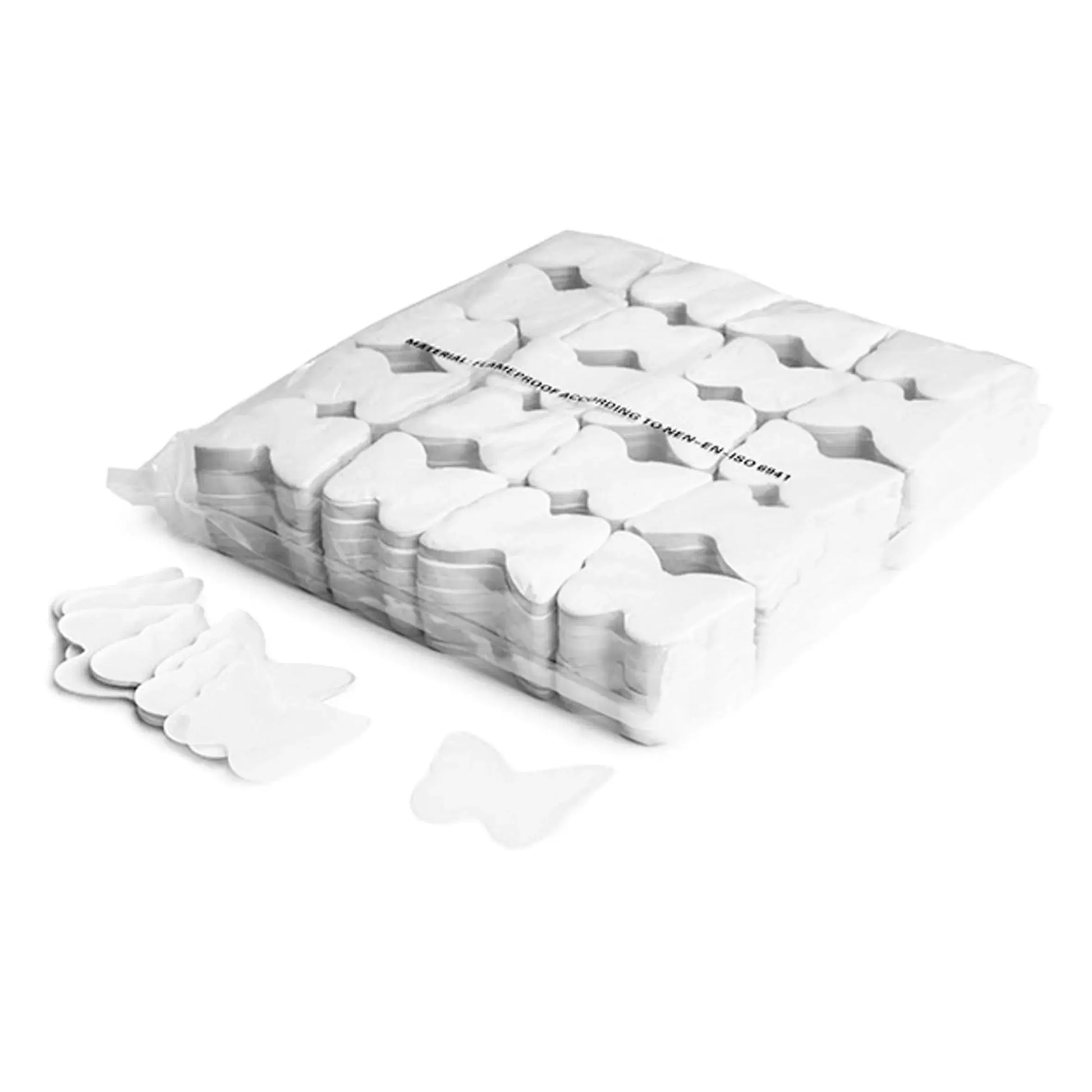 MAGICFX Slowfall Confetti Butterflies in white, 55mm diameter, biodegradable and flameproof, displayed against a neutral background.