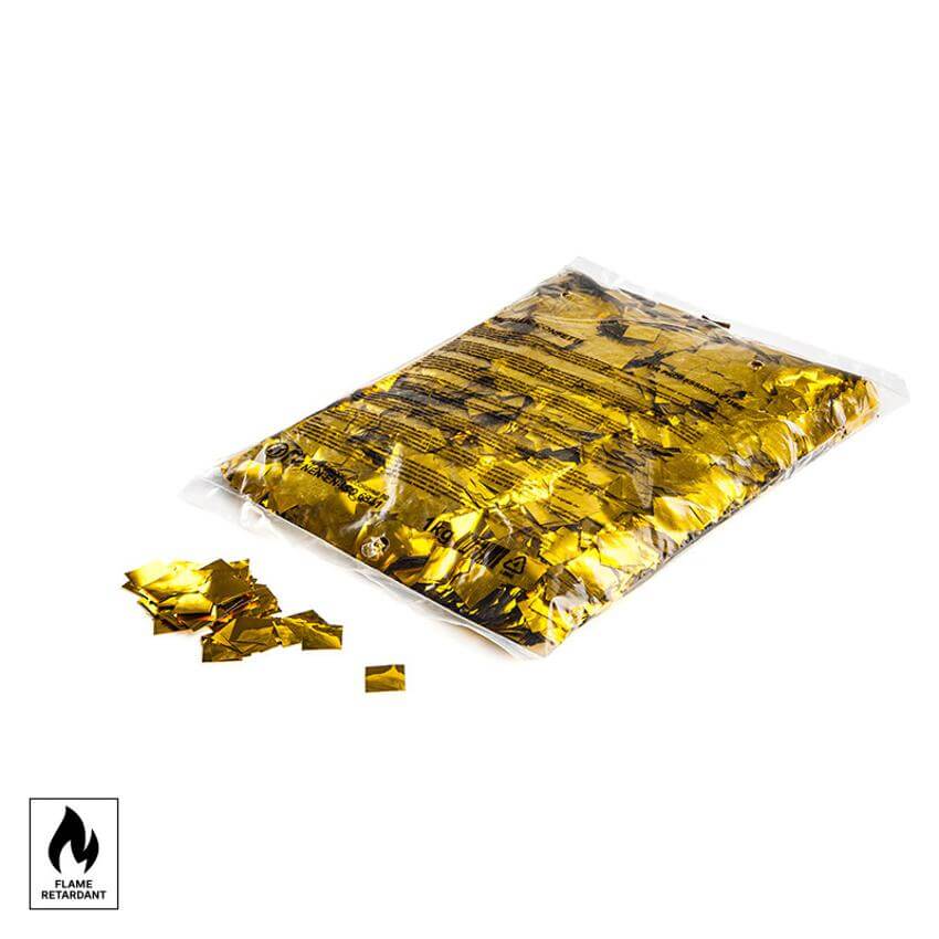 MAGICFX Metallic Confetti Squares in gold color, measuring 17x17mm, designed for professional use with high quality and flame retardant features.