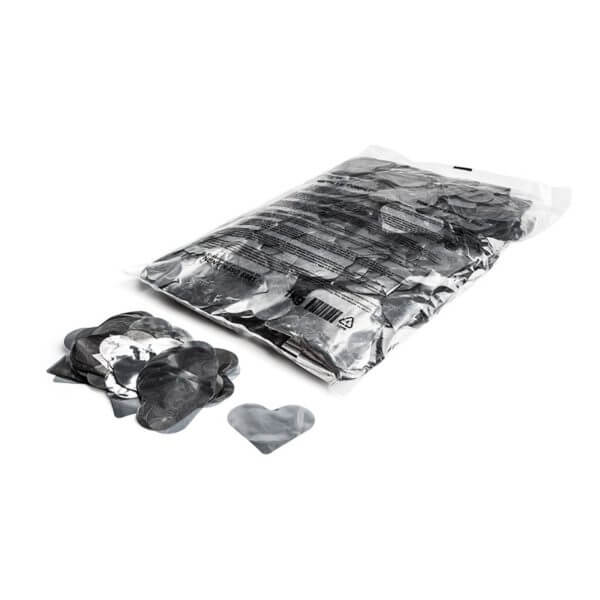 Silver metallic confetti hearts, 55mm in size, ideal for parties and events.