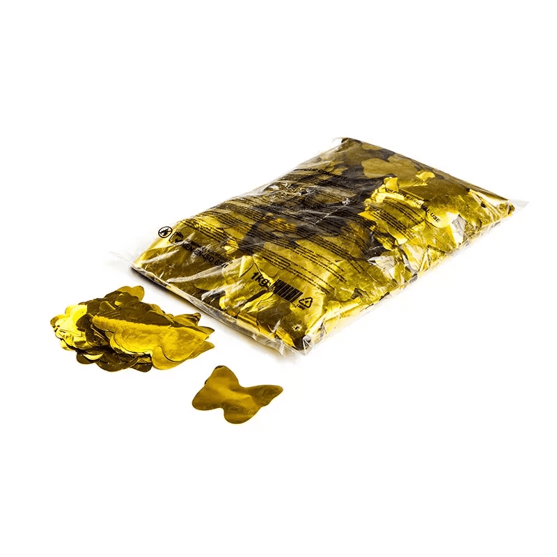 Image of MAGICFX Metallic Confetti Butterflies in gold color, measuring 55mm, designed for slowfall special effects.