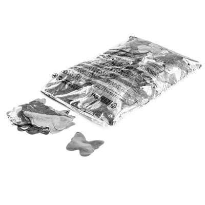 MAGICFX metallic confetti butterflies in silver color, designed for slowfall effect, suitable for events and celebrations.