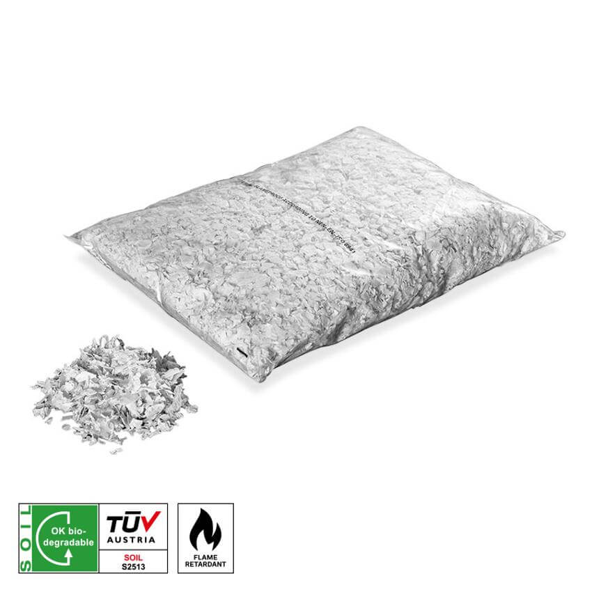 500g pack of MAGICFX biodegradable white confetti in the shape of paper snowflakes for special effects.