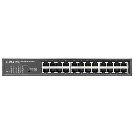 Cudy 24-Port Gigabit Unmanaged Rack-Mount Switch GS1024L with multiple Ethernet ports.
