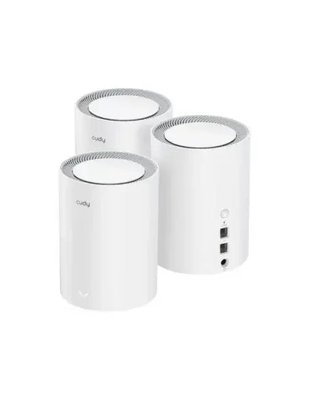 Cudy M1800 Dual Band WiFi 6 Gigabit Mesh 3-Pack, showcasing three mesh units designed for high-speed wireless connectivity.