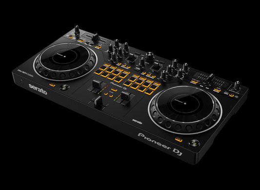 Pioneer DDJ-REV1 Battle-Style DJ Controller designed for Serato DJ Pro, showcasing its angled design and features.