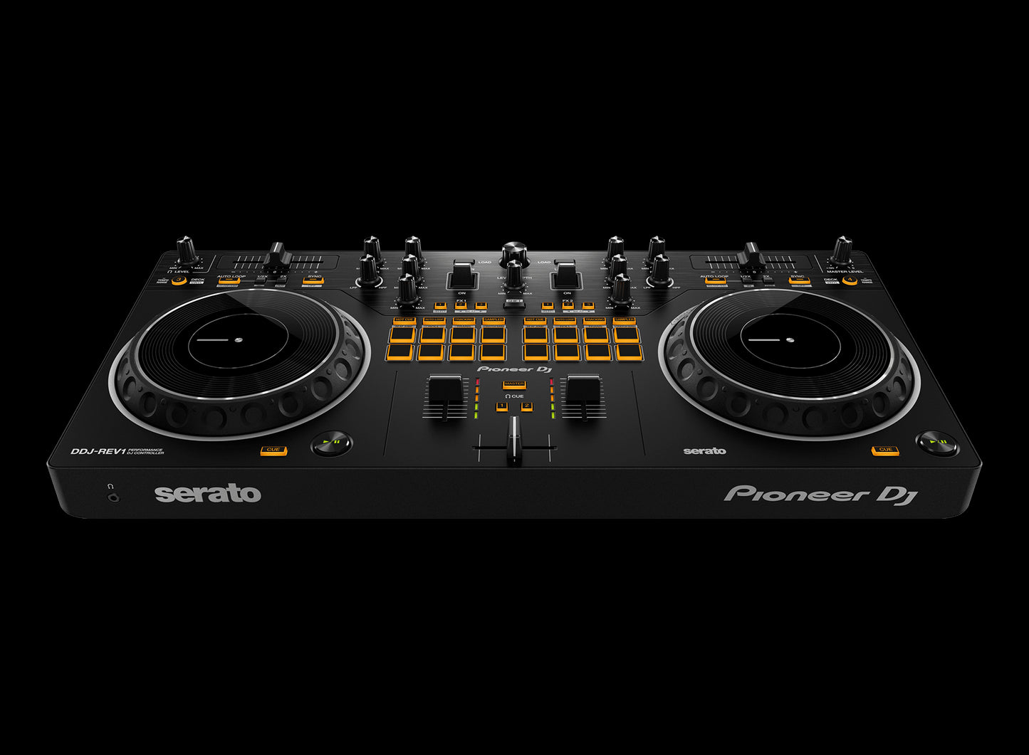 Pioneer DDJ-REV1 Battle-Style DJ Controller for Serato DJ Pro, showcasing the front angle view of the device.