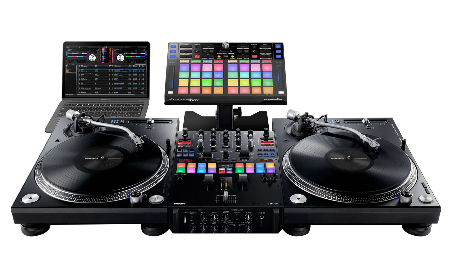 Pioneer DDJ-XP2 Add-On DJ Controller designed for enhanced performance with Rekordbox and Serato, featuring a sleek black design.