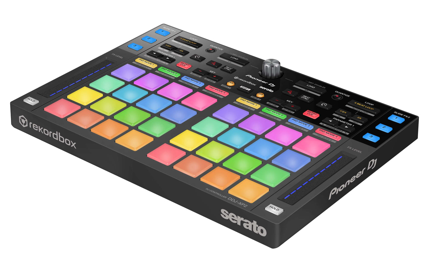Pioneer DDJ-XP2 Add-On DJ Controller showcasing its angled design, designed for enhanced performance with Rekordbox and Serato.