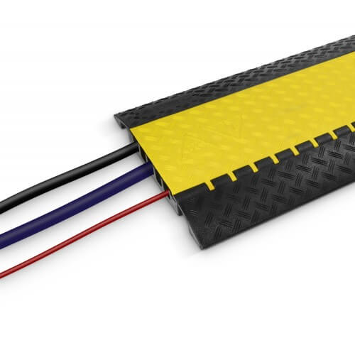 Heavy-duty 5-channel cable protector for safe routing, designed for durability and protection of cables.