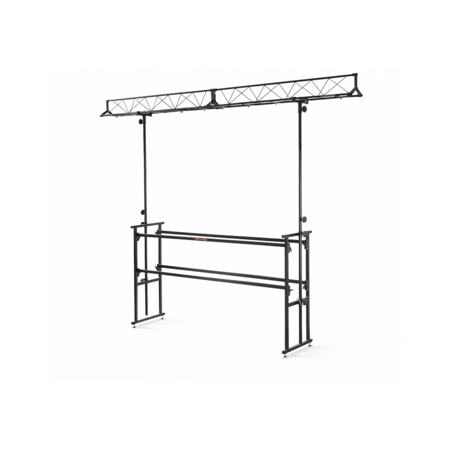 Athletic DJ Stand with Light Truss, 127cm wide, suitable for mobile DJs.