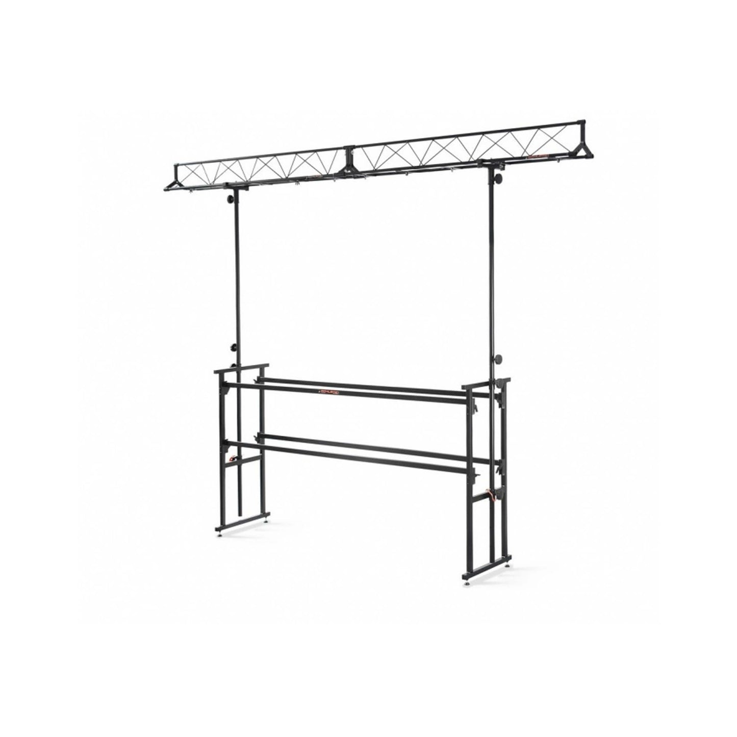 Athletic 186cm DJ stand featuring a light truss, designed for professional use in events and performances.