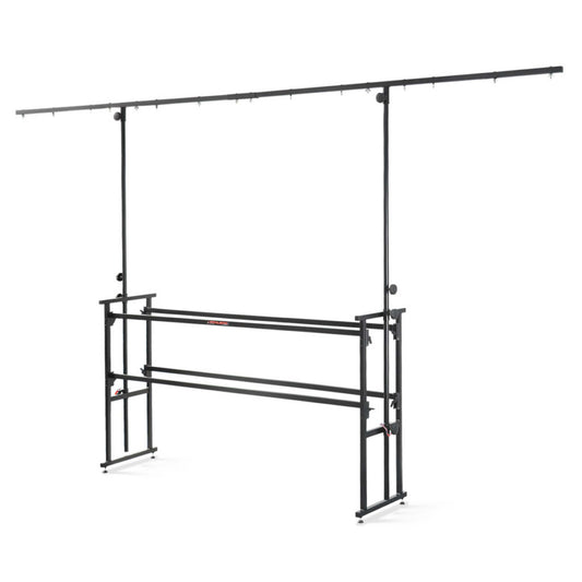 Image of an athletic DJ stand with a T-bar, featuring a width of 186cm, designed for mobile DJs.