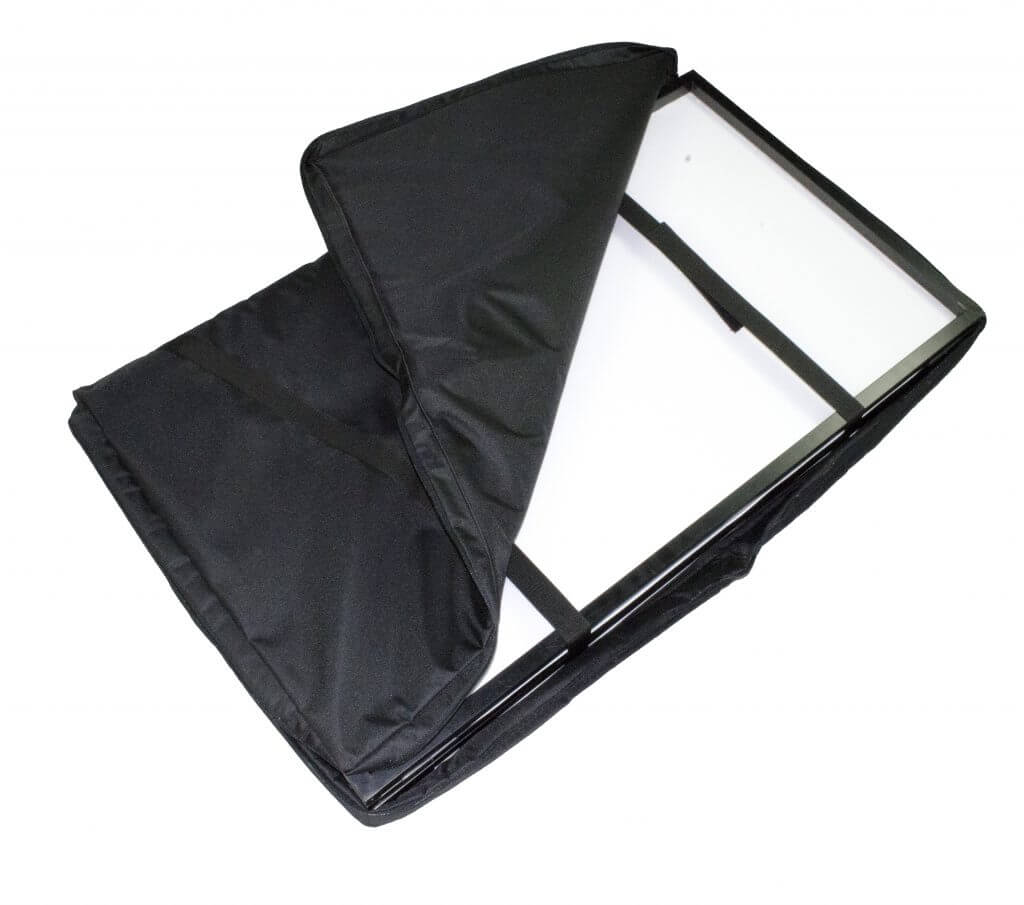 Athletic set of four DJ lighting screens displayed in a professional setting.