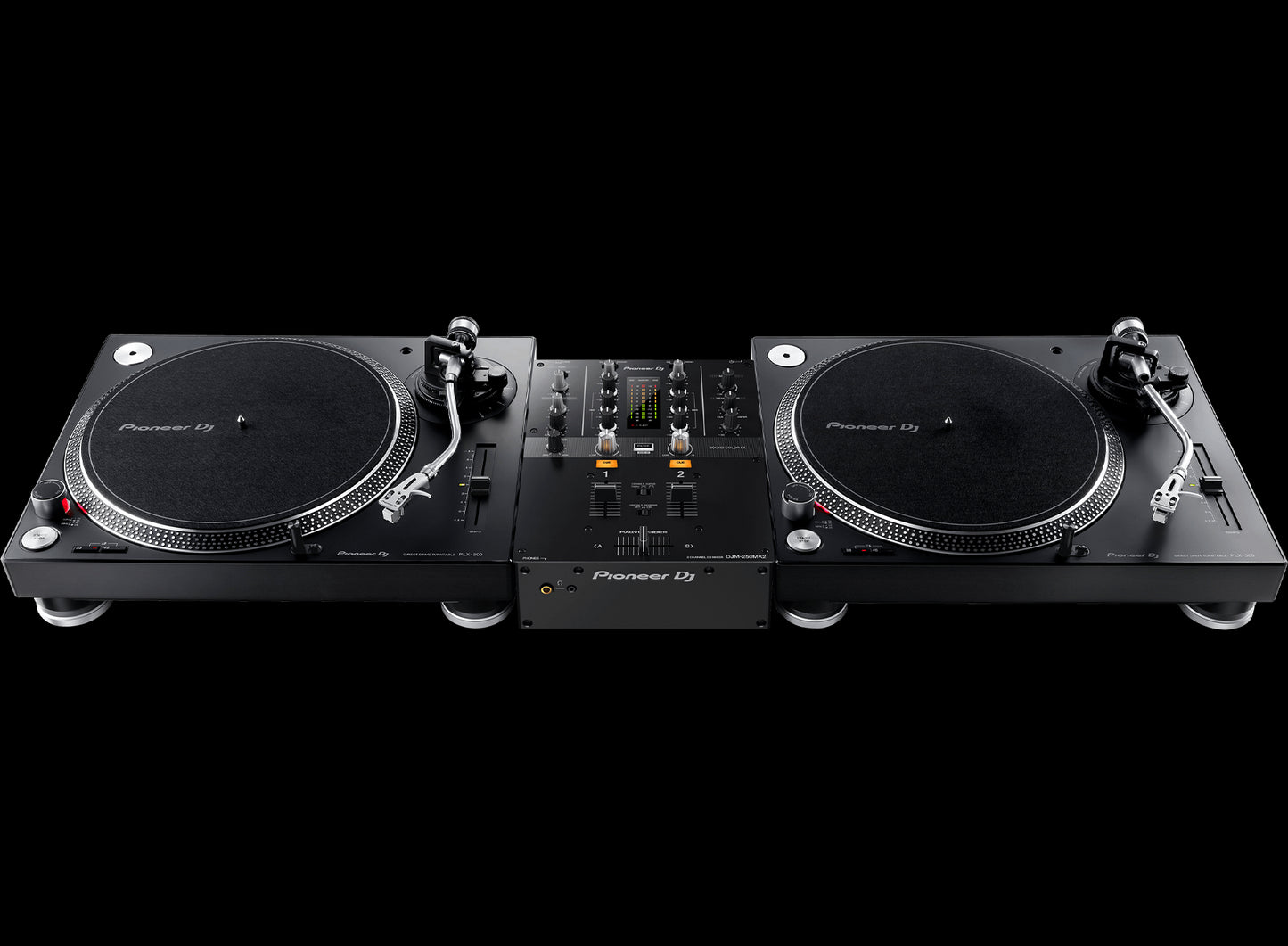 Pioneer DJM-250MK2 Compact 2-Channel DJ Mixer with Rekordbox DVS Support displayed in a professional setting.
