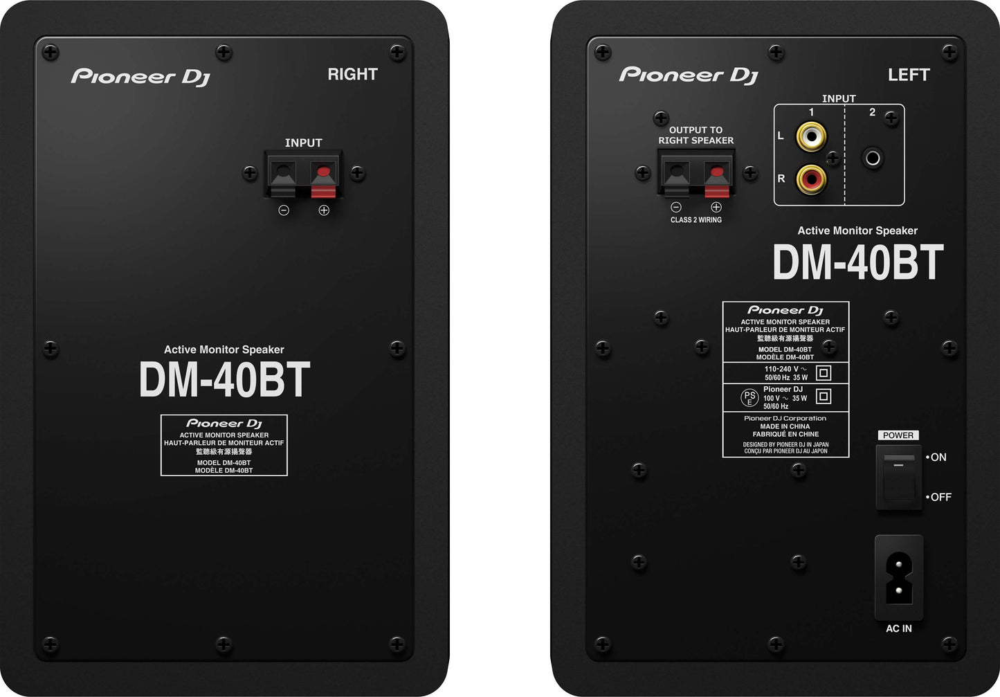 Rear view of the Pioneer DM-40BT 4 inch Bluetooth monitor speakers designed for versatile home setups.