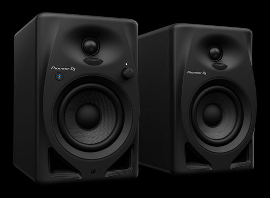 Pioneer DM-40D-BT 4-inch Bluetooth desktop monitor speaker system in black, shown from an angled perspective.