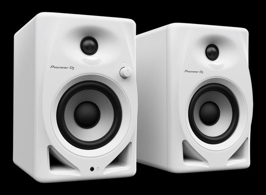 Pioneer DM-40D WH 4-inch desktop monitor speaker system designed for DJing and production, shown from an angled perspective.