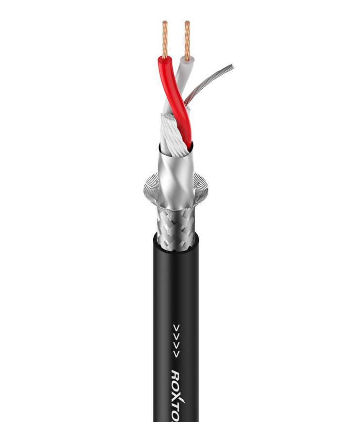 ROXTONE 100M DMX Cable in Black, showcasing high-quality flexible signal transmission.